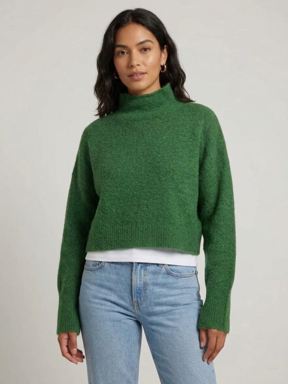 Topshop Green Alpaca Wool Blend Mock Neck Boxy Oversized Sweater Medium US 8-10